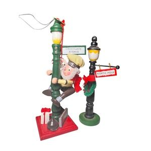 Hershey's Chocolate Avenue North Pole Elf Lamppost Lot x2 Ornament Decor
